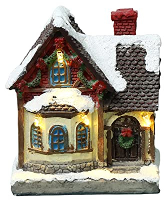 ISAKEN Pueblo Navideño Iluminado, Aldea Navideña Nevada, Nuevos Adornos Luminosos para Casitas, Adornos Navideños de Resina, Iglú, Adornos
