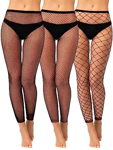 Jadive 3 Medias de Rejilla sin Pies Negras Pantimedias de Red de Cintura Alta sin Dedos Góticas de Mujer (Estilo Clásico)