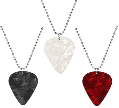 Juego de 3 collares con colgante de púa para guitarra y bajo, colgante impreso en forma de regalo