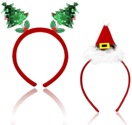 KATELUO Diademas Navideñas, 2 PCS Diademas de Navidad, Diadema de Gorro para Navidad, Diadema Navideña para Mujer, Decoración Cabello De Fiestas Navideñas, Decoración Navidad para Niños y Adultos (B)