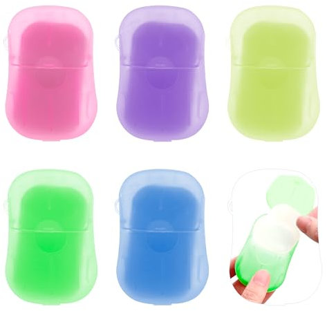 300 Fogli di Sapone Carta e 5 Scatola Colorata per Fogli di Sapone Portatili Carte.Monouso Sapone Portatile in Foglietti/Compresse di Sapone Portatili per Viaggio,Campeggio