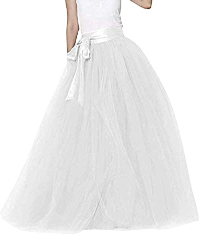 Gonna in tulle, lunga da donna, per Carnevale, sovrapposta, multistrato, a pieghe, gonna estiva in rete, orlo principessa, gonna lunga, linea A-Line, bianco, Taglia unica