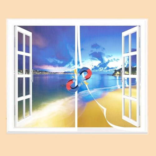 Fly Screen Window for Opening and Closing 50x80cm (WxH) Insect Protection Roller Blind self-Adhesive, Insect Protection Magnetic Fly Curtain for Balcony Door, Living Room - White