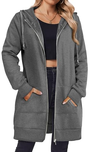 Zeagoo Long Fleece Hoodies For Women Zip Up Fall Tunic Sweatshirts With Pockets Oversized Hooded Dress With Pockets Work Outifts 2025