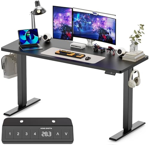 WALKINGDESK Scrivania Regolabile in Altezza, 140 x 60 cm Tavolo Elettrica con 2 Ganci, Standing Desk con Memoria per 4 Altezze, Scrivanie in Piedi in Casa con Piano Assemblato, Nero