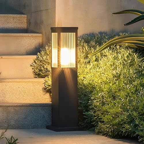 Iluminación Moderna de bolardo de Acero Inoxidable con Pantalla de Vidrio para Camino de jardín, Luces de Camino para Exteriores Impermeables con Base E26, luminaria de bolardo cua