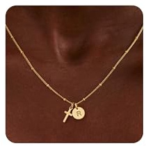 Turandoss Cross Necklace for Girls Trendy - Dainty 14K Gold Plated Disc Initial R Cross Pendant Necklace, Faith Jewelry Mothers Day Gifts for Teen Girls