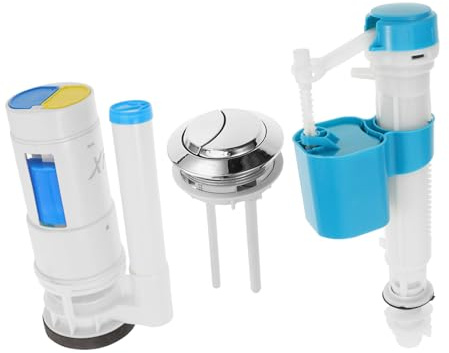 BAZEITFLOW Kit de Válvula para Tanque de Inodoro Repuesto Completo con Válvula de Entrada y Descarga Botón de Doble Descarga Instalación sin Herramientas Control de Agua para Wc Estándar