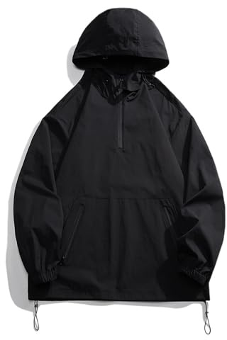Klijuiaup Anorak Jacket Mens Wind & Water-Resistant Pullover Quarter-Zip Hooded Rain Jacket Lightweight Windbreaker Hiking Golf