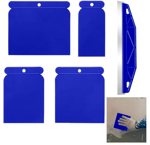 5PCS Paint Trim Guard, 12 Inch Paint Line Edger Smearing and Repairing Wallpaper Shield Kit with 4 Pcs Plastic Scrapers Multi-Purpose Cutting in Tools for Painting, Repairing Cutting Wallpaper(Blue)