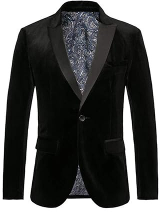 Generisch Chaqueta de hombre de terciopelo con un botón, saco de un solo color, ajuste estrecho, chaqueta de traje para cenas, bailes de graduación, bodas, elegante chaqueta de esmoquin, chaqueta de