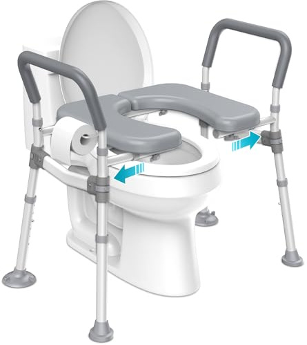 Toilet Seat Riser for Seniors,Heavy Duty Raised Toilet Seat with Handles,Adjustable Width and Height,Elevated Toilet Chair for Elderly,Handicap, Pregnant,Fit Most Toilet,450 LBS
