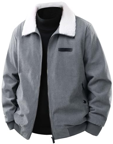 Giacca invernale da uomo in corduroy con fodera in pile, cappotto da lavoro invernale spesso, casual, vestibilità rilassata, abbigliamento caldo per l'uso quotidiano, grigio., 4XL
