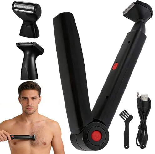 Rasoio Schiena Uomo Elettrico, Rasoio Corpo Uomo con 2 Testine Staccabile e Impugnatura Ergonomica, Pieghevoli, USB Rifinitore per il Corpo per Schiena, Petto e Spalle