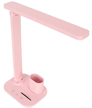 Diyeeni LED-Schreibtischlampe, Schreibtischleuchte, Touch-Lampe mit USB-Ladeanschluss, Telefon- und Stifthalter, 3 Farben + Stufenlose Dimmung, Klassenzimmer-Tischlampen für Home (PINK)