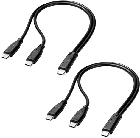 Dewlawn Set med 2 dubbla USB C-laddningskabel, 5 V 3A, typ-C till dubbel typ-C-fördelare, 30 cm USB C Y-splitter-kabel för bärbar dator, surfplatta, smartphone och Powerbank, endast laddning