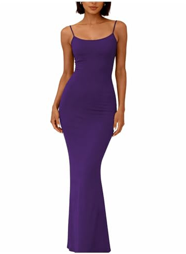 OGBK Women's Bodycon Maxi Dress Square Neck Spaghetti Strap Summer Sexy Low Cut Casual Party Dress