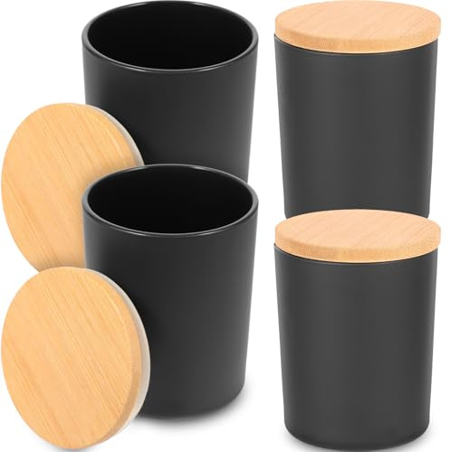 Alasum Sets de Pots en Verre Noir pour Bougies Parfumées, Design Élégant Lot de 4 avec Couvercle Hermétique et Fonction de Rangement pour Décoration Intérieure