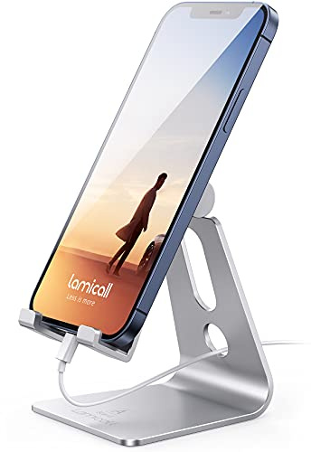 Lamicall Adjustable Cell Phone Stand, Desk Phone Holder, Cradle, Dock, for iPhone 16 15 14 13 12 Mini 11 Pro Xs Max XR X 8 7 6 Plus SE, Office Accessories,Smartphone - Silver