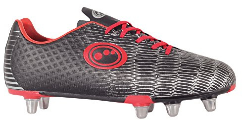 Optimum Senior Viper Razor Rugby Boots - Sturdy Material, Moulded Studs, Easy Fasten Lace-Up Rugby Boots - Lightweight, Flexible and Comfortable Fit Mesh Lining Boots - Black/Silver/Red, Size 7