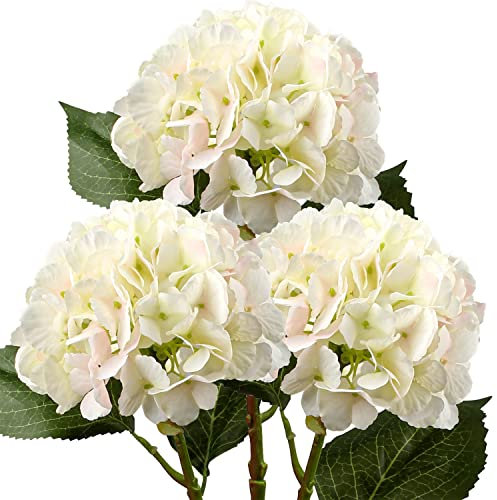 Briful 21 Artificial Hydrangea Flowers Silk Flower Fake Flower, Set of 3 Beige Artificial Flowers Fake Hydrangea Long Stems for Home Wedding Party Décor