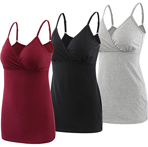 ZUMIY Camiseta de Embarazo y Lactancia, Camisetas de Maternidad para Lactancia sin Costuras de Algodón Básicas para Dormir, XL