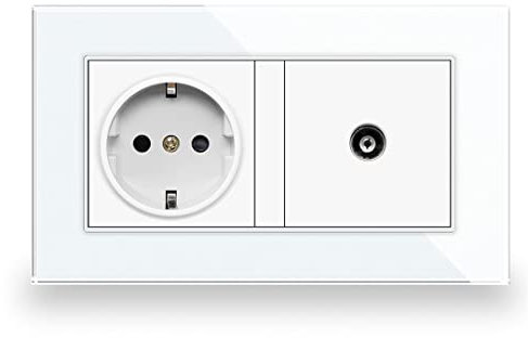 Suwequest Double Sortie avec Panneau de Verre en Cristal trempé USB 5V 2A Ports DE Charge USB AC 110V ~ 250V 16A EU POITE Murs Standard EU Socket (TV Ports) 110-250V