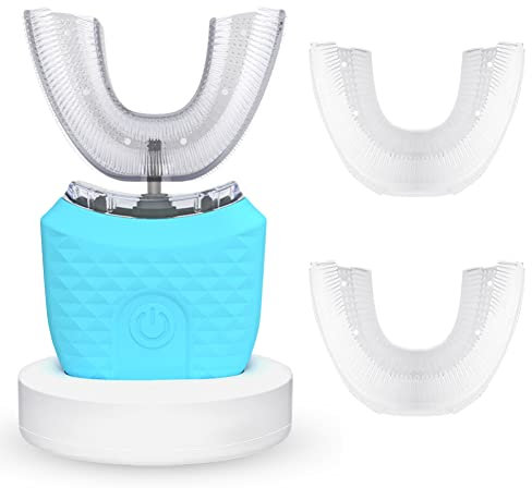 Brosse à Dents à Ultrasons, électrique Brosse à Dents Ultrasonique Automatique à 360 °, Instrument de Blanchiment des Dents à Froid Brosse à Dents, IPX7 étanche avec 2 Têtes de Rechange (BLEU)