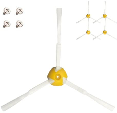 Pack de 4 Cepillos Laterales y 4 Tornillos de Repuesto para Roomba Serie 500, 600, 700 y 800- Kit de Accesorios de Recambio para Aspiradora Robot - Compatible con Roomba (Series 500, 600 y 700)