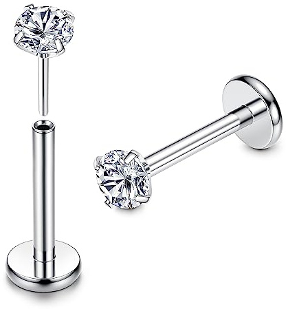 ADRAMATA 2Pcs G23 Titanio Piercing Labbro Brillantino Senza filo Medusa Labret Piercings Piccolo Piercings Naso CZ Opale Orecchio Argento Piercing Helix Trago