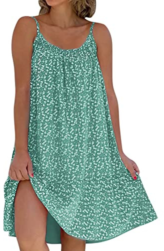 Robe à Bretelles Femme Ete Fleurie - Sexy Dress de Plage Col en U Florale Courte et Ample Sans Manches à Fines Bretelles Décontractée Lâche