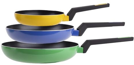 Set 3 sartenes 18, 22, y 26 cm, en aluminio prensado, aptas para inducción, colección Colors