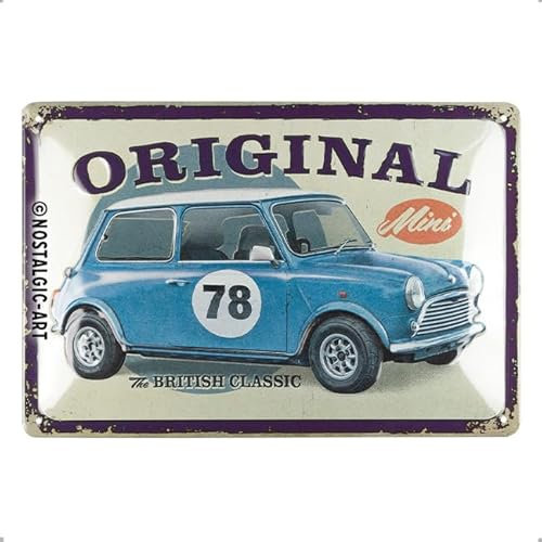 Nostalgic-Art Retro Blechschild, 20 x 30 cm, Mini – The British Classic – Geschenk-Idee für Mini Cooper Fans, Original Lizenzprodukt (OLP), aus Metall, Vintage Design, Blechschilder Sprüche