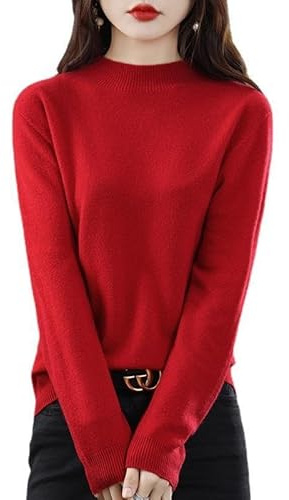 BAWUTZ Jersey de cachemira para mujer, 100% informal, liso, suéter básico, suelto, cuello alto, jersey de punto, manga larga, para otoño e invierno