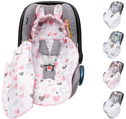 Mikos Einschlagdecke Babyschale Herbst, Winter, mit Kapuze für Neugeborenes, für Kindersitz Kinderwagen, Autositz, z.B. für Maxi-Cosi, 3-Punkt Gurt, Pucksack für Babys, Kinderautositz (51