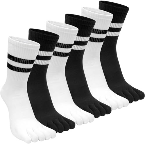 Kevaler Calzini Donna con Righe Calzini Dita Separate Sportive Calze Fantasia in Cotone Colorato Modello Casual Calze per Usura Quotidiana Casuale Yoga Palestra Corsa Scuola Misurare: 35-40/6 Paia