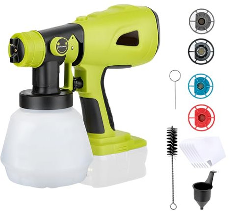 Pulverizador de Pintura inalámbrico Compatible con la batería Ryobi 18V, Pistola Pintura eléctrica de Mano con 4 boquillas 3 Patrones de pulverización 1000ML contenedor para Paredes Pintura Muebles