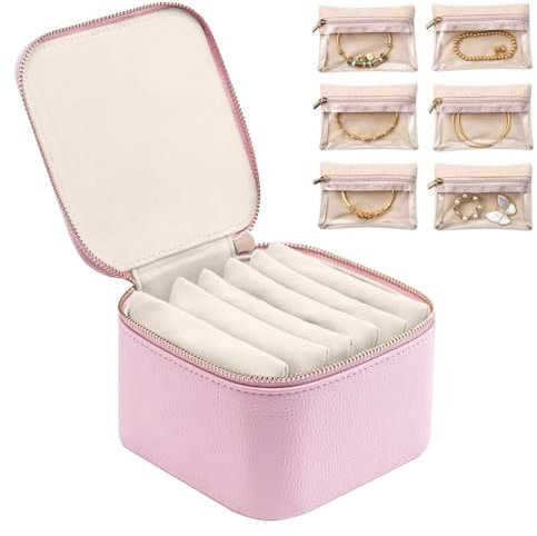 Portagioielli in pelle, la soluzione definitiva per organizzare i tuoi preziosi accessori, questa elegante scatola contiene 6 sacchetti in velluto per viaggiare facilmente e per i viaggi di lavoro.