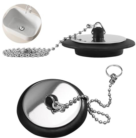 PEAKGEAR Lot de 2 bouchons d'évier universels de rechange en caoutchouc rouge, taille 42 mm à 45 mm, chaîne 40 cm