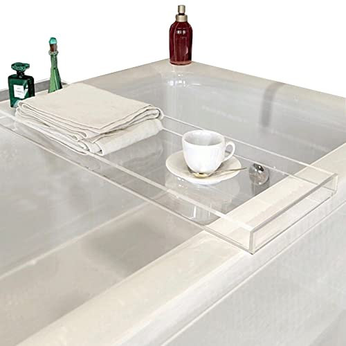 Cesta de almacenamiento de acrílico para baño, bandeja para bañera con estante divisor, calidad de hotel, transparente (tamaño: 76 x 20 x 3 cm)