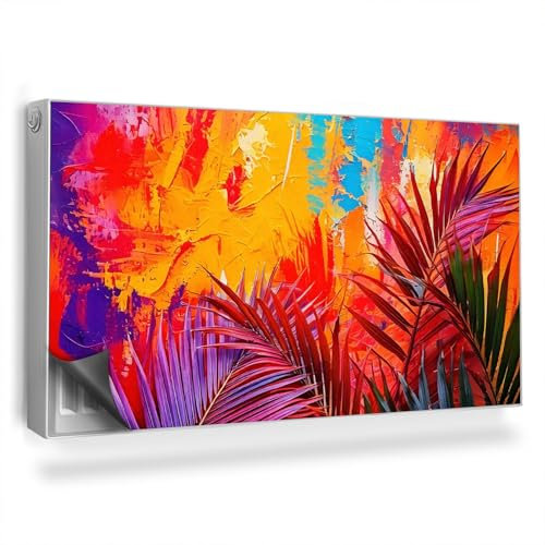 Cubierta Magnética 110x60 cm Fácil Instalación Magnético Panel Decorativo Protección contra el Polvo y Daños Protector para Radiador - Hojas de Palma, Pintura abstracción.
