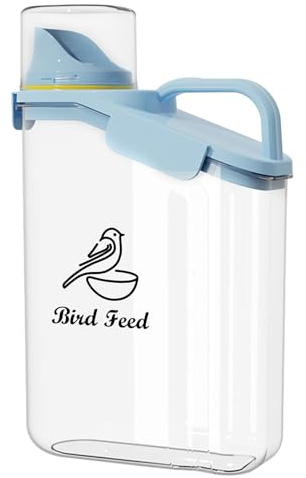 Geyecete bird seed storage container bird seed storage container Portable-3 Qt/2.8 L Clear Plastic Bird Food Jar -with Measuring Cup Pet Food Storage-Blue