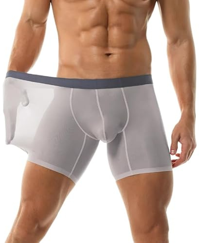 Men's Ultra-Thin Underwear Sheer Transparent Lightweight Bulge Pouch Boxer Sexy Seamless U Convex Boxer Shorts (Light Gray,3XL)