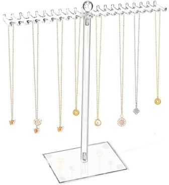 Jilskl Halsbandsdisplay, akryl hängande halsband, transparent display för halsband, transparent T-stång smyckeshållare, med 42 krokar, lämplig för halsband, ringar, örhängen och armband