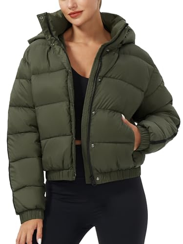 Pioneer Camp, Giacca invernale da donna, Puffer 3/4 Jack, Giacca a mezza lunghezza, Giacca corta idrorepellente con cappuccio in piuma, verde oliva, XS