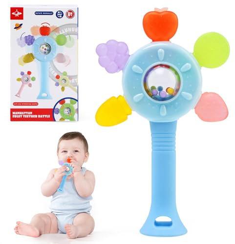 TonStyle Giochi Sonaglio Dentizione Del Neonato 0 3 6 9 12 Mesi, Giochi Sensoriali per Neonati, Sonaglio in Silicone Alimentare, Senza BPA, Gioco Montessori per Bambini (blue)