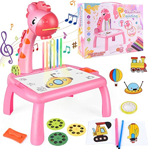 JONRRYIN Table Peinture par Projection pour Enfants, Table de Projecteur pour Enfants, Planche Peinture Projecteur, Tableau Trace Et Dessin, Jouet Pour Garçon Fille 3-8 Ans (Rose)