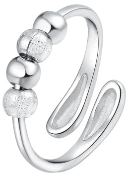 Rainway Anillo Giratorios De Ansiedad Para Mujer, Perlas Anillo Antiestres Ajustables De Acero Inoxidable, Anillos Spinner Fidget, Anillos Antiestrés Joyería Regalos Para Mujeres Con Ansiedad