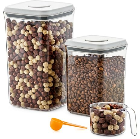 Deiss LUX Lufttäta Matförvaringsbehållare med Lock - Pop Canisters Set för Skåporganisation, Stapelbar Köksförvaring utan BPA för Mjöl, Socker, Müsli, Kaffe, 2 L, 0.9 L.