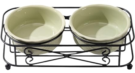 Set di ciotole in ceramica per cani e gatti, rialzate con supporto, dispenser per gattini, cuccioli di piccola taglia, forniture per animali domestici per interni ed esterni, cibo e acqua, facili da
